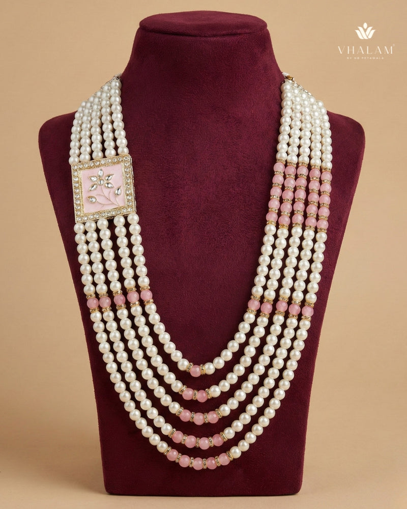 Dulha Pink Meenakari & Pearl Multi-Layer Mala
