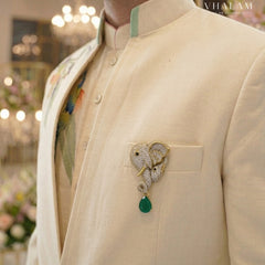 Gold Elephant Brooch With Emerald Green Stone