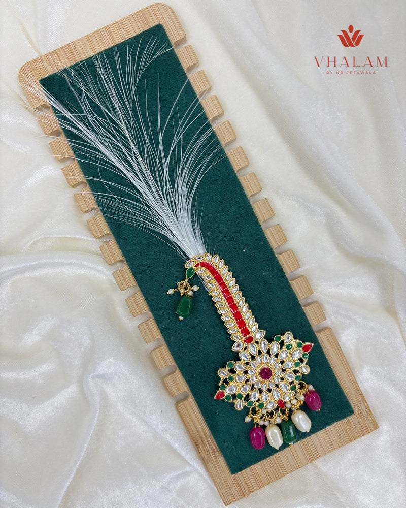 Grand Multicolor Stone and Pearl Turban Brooch