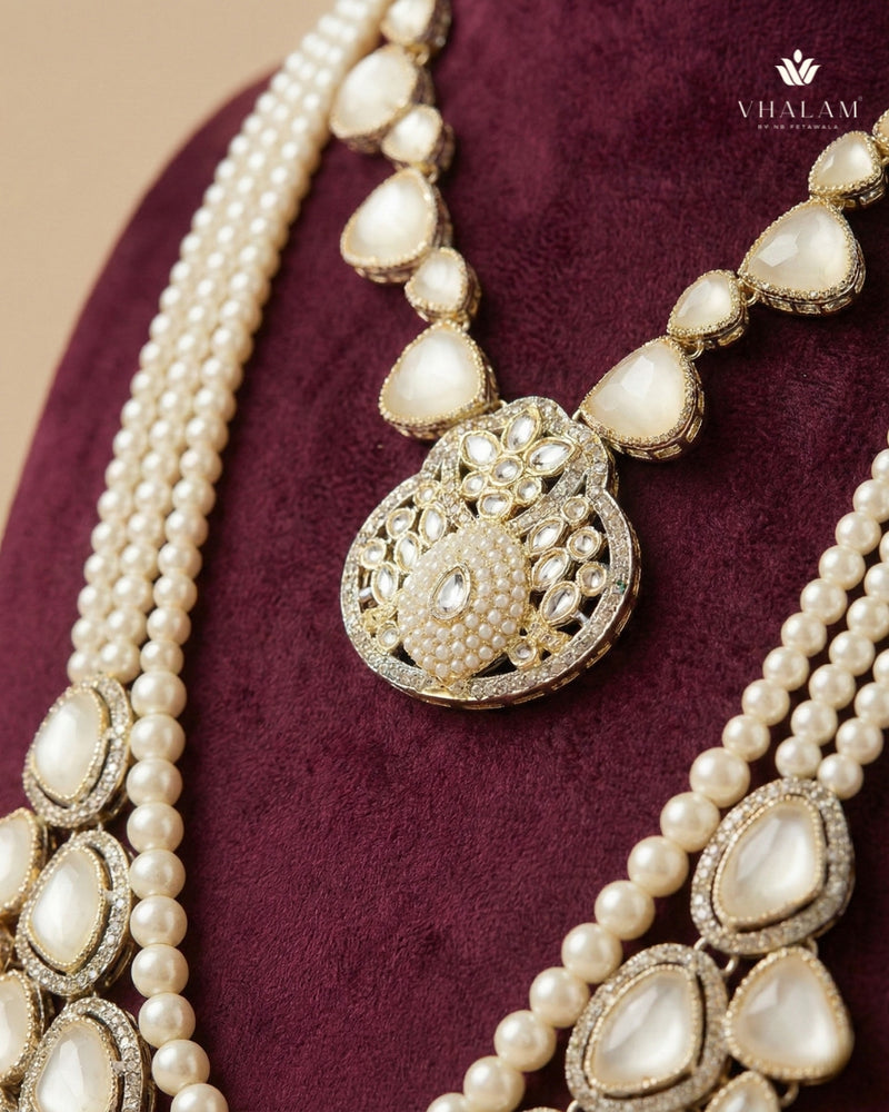 Dulha Pearl & White Stone Double-Layer Mala