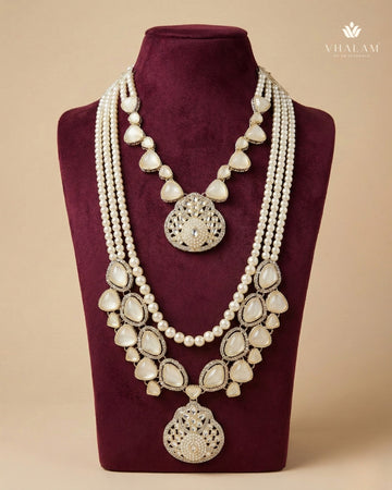 Dulha Pearl & White Stone Double-Layer Mala