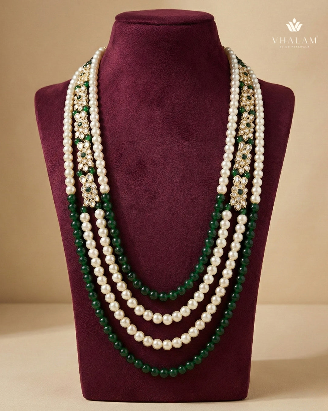 Dulha Green & White Pearl Beaded Layered Mala – Vhalam