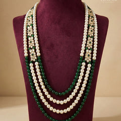 Dulha Green & White Pearl Beaded Layered Mala