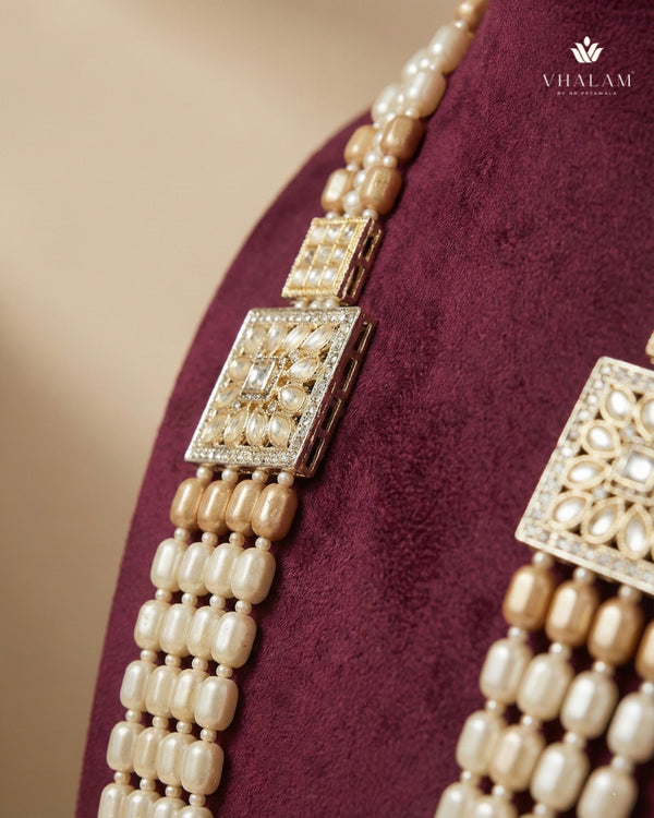 Modern Square Kundan Gold & Ivory 4-Layer Dulha Mala