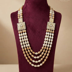 Modern Square Kundan Gold & Ivory 4-Layer Dulha Mala