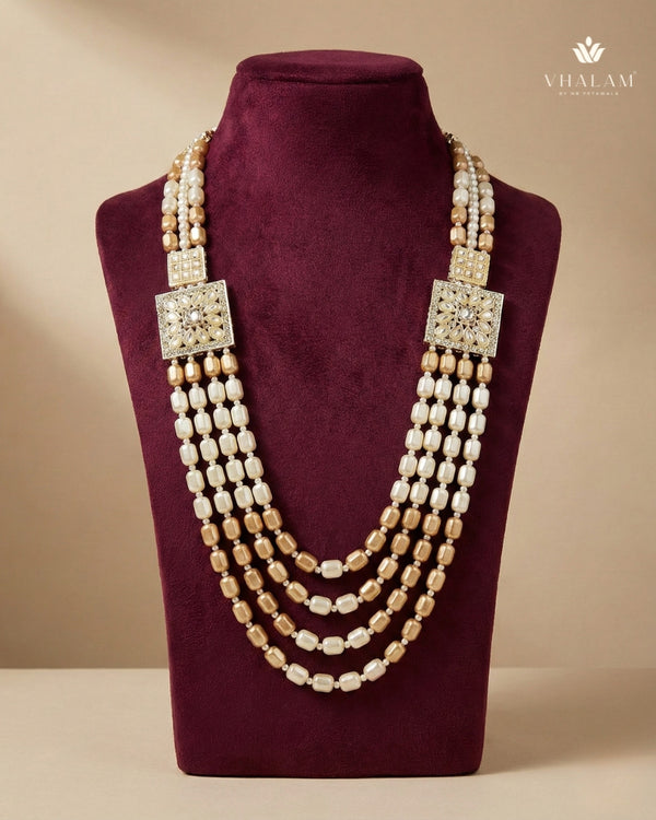 Modern Square Kundan Gold & Ivory 4-Layer Dulha Mala