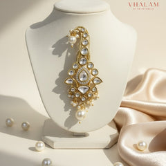 Teardrop Kundan Turban Brooch with Pearl Hangings