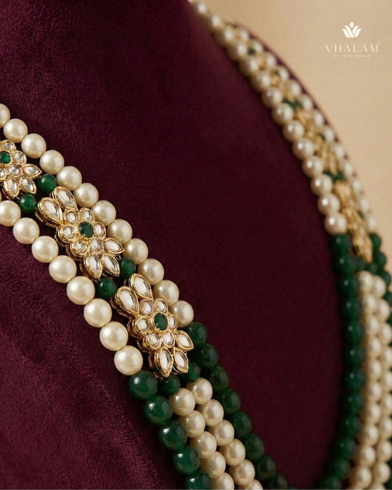 Dulha Green & White Pearl Beaded Layered Mala