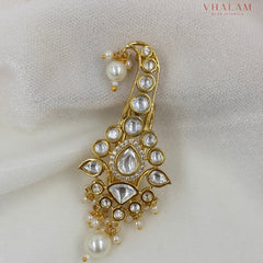 Teardrop Kundan Turban Brooch with Pearl Hangings