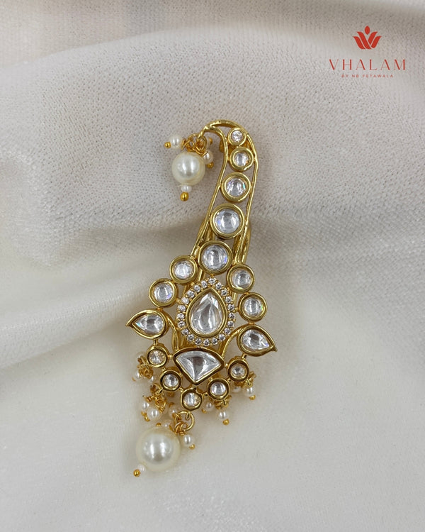 Teardrop Kundan Turban Brooch with Pearl Hangings