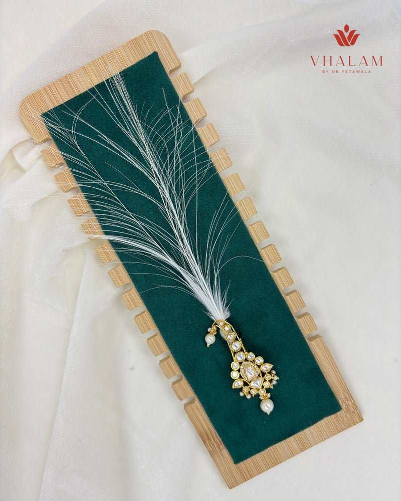 Teardrop Kundan Turban Brooch with Pearl Hangings