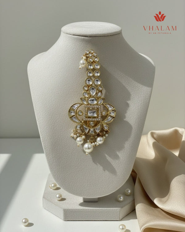 Royal White Polki Brooch With Beaded Drops