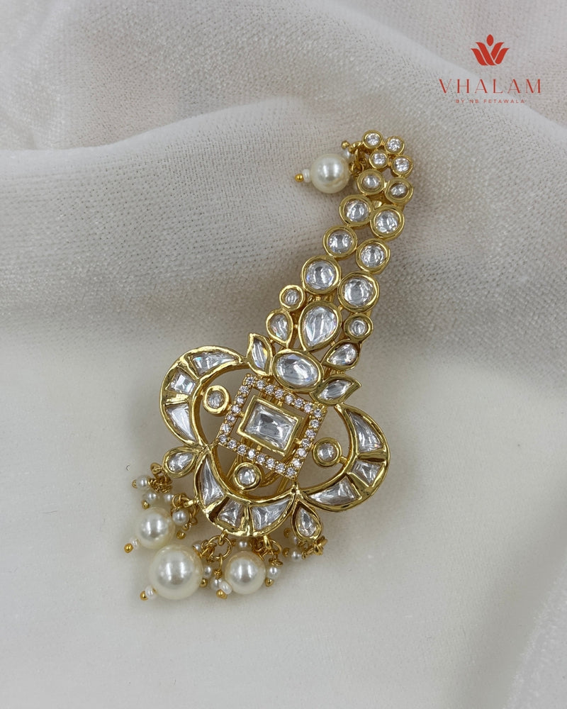 Royal White Polki Brooch With Beaded Drops