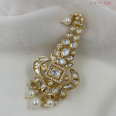 Royal White Polki Brooch With Beaded Drops