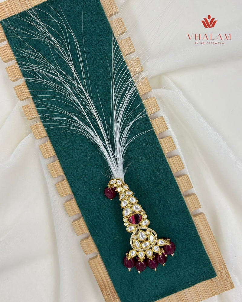 Ruby Drop Kundan Turban Brooch