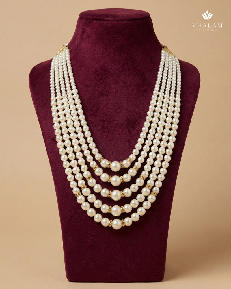 Dulha Cream Five-Layer Pearl & Stone Mala