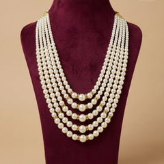 Dulha Cream Five-Layer Pearl & Stone Mala