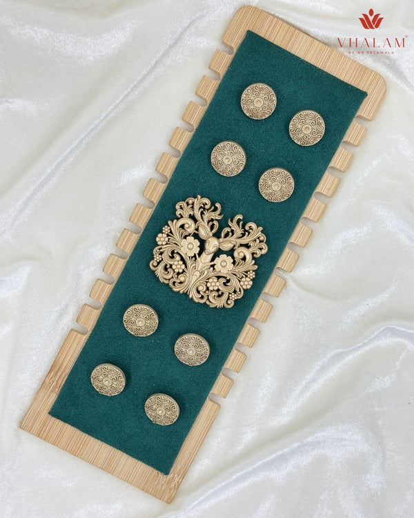 Shahi Mayur Gold Heritage Brooch & Button Set