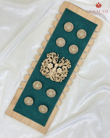 Shahi Mayur Gold Heritage Brooch & Button Set