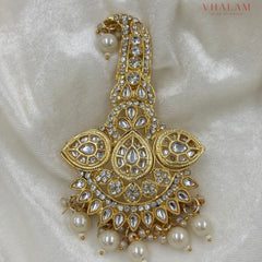Royal Gold and White Kundan Pearl Turban Brooch