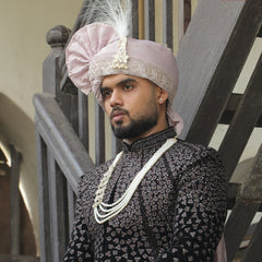 Royal Light Purple Wedding Pagdi with Pearl Brooch & Feather