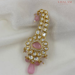 Royal Blush Pink Polki Brooch with Pearl Accents