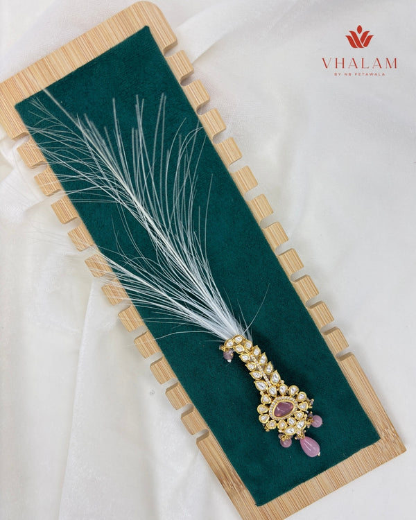 Royal Blush Pink Polki Brooch with Pearl Accents