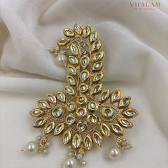 Royal Floral Kundan Turban Brooch with Pearl Drops