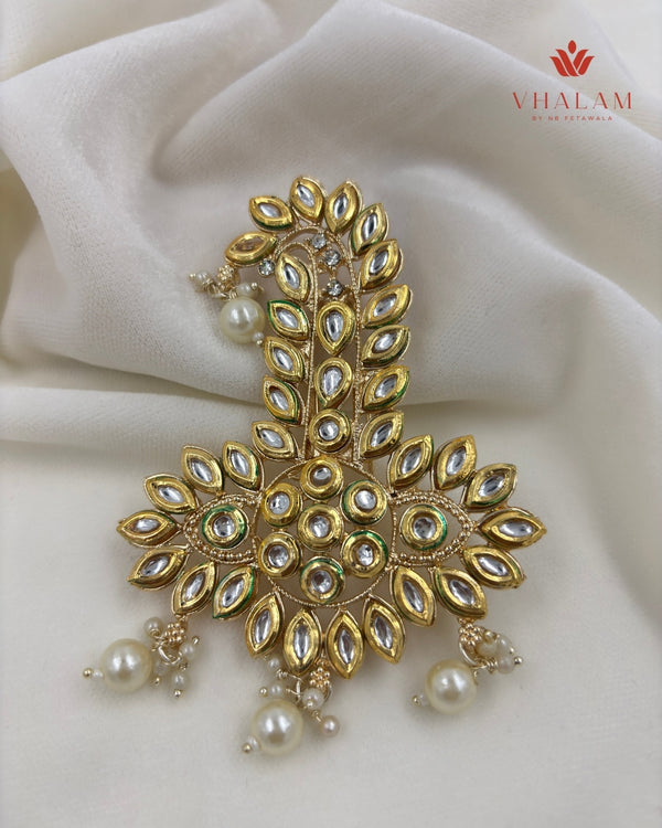 Royal Floral Kundan Turban Brooch with Pearl Drops