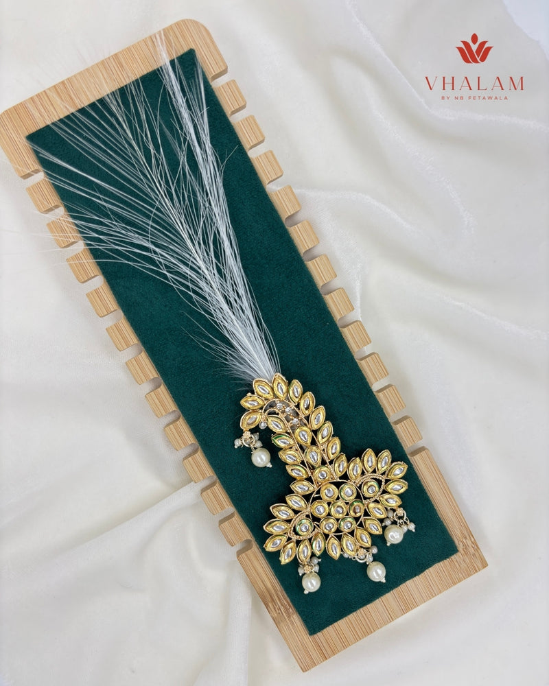 Royal Floral Kundan Turban Brooch with Pearl Drops