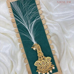 Royal Gold and White Kundan Pearl Turban Brooch