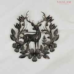 Antique Deer Emblem Suit Brooch in Floral Frame