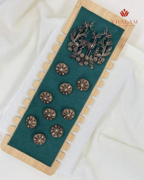 Antique Deer Emblem Suit Brooch in Floral Frame