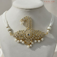 Royal White Polki Work Turban Brooch with Pearl Strings