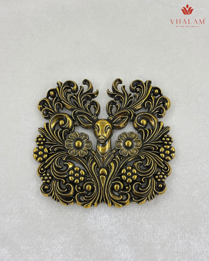 Shahi Hiran Antique Gold Heritage Brooch & Button Set