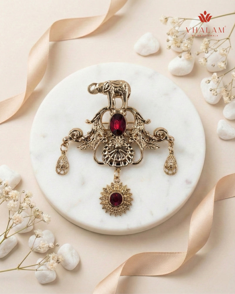 Shahi Gaja Ruby Chand-Surya Heritage Brooch