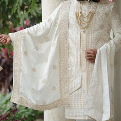 Royal Off-White Groom Shawl with Sequin and Thread Detailing