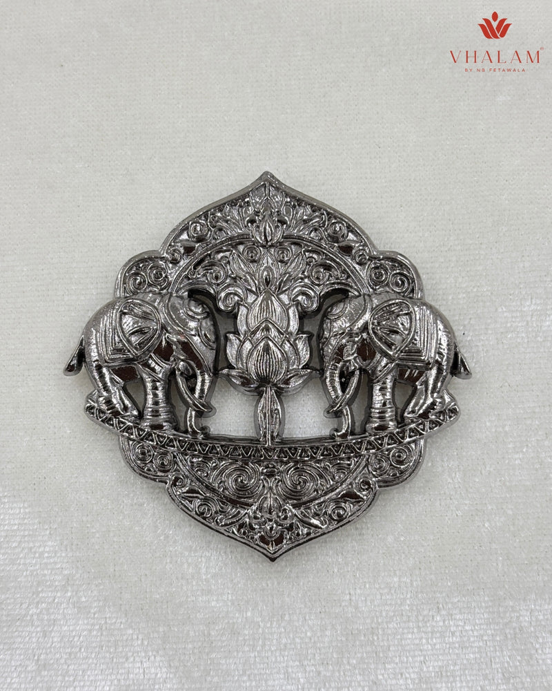 Shahi Gajraj Oxidized Silver Brooch & Button Set