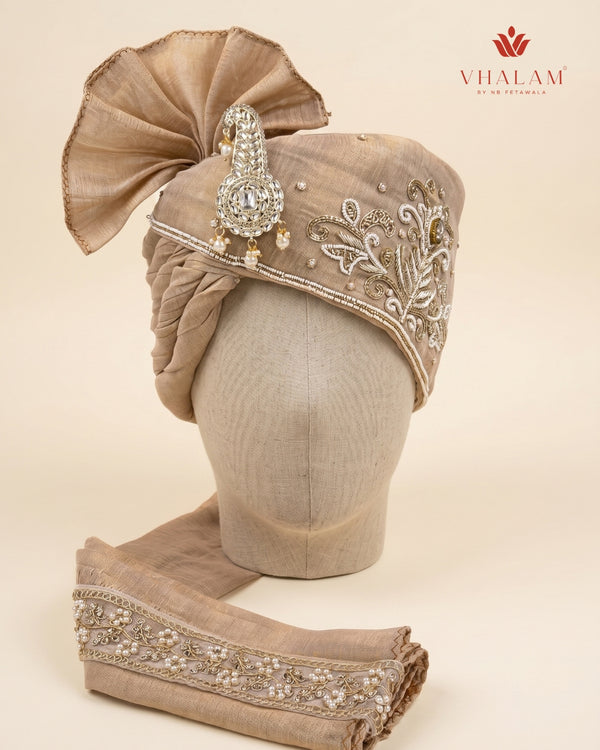 Vhalam Rajvansh Hand-Tied Safa – Champagne Gold
