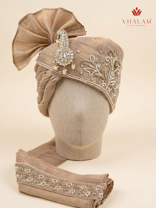 Vhalam Rajvansh Hand-Tied Safa – Champagne Gold