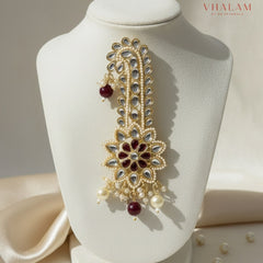 Maroon Floral Kundan Wedding Turban Brooch