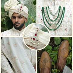 5-Piece Groom's Set for Ivory/Off-White Sherwani