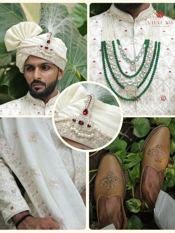 5-Piece Groom's Set for Ivory/Off-White Sherwani