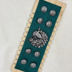 Imperial Peacock Silver Button & Brooch Set