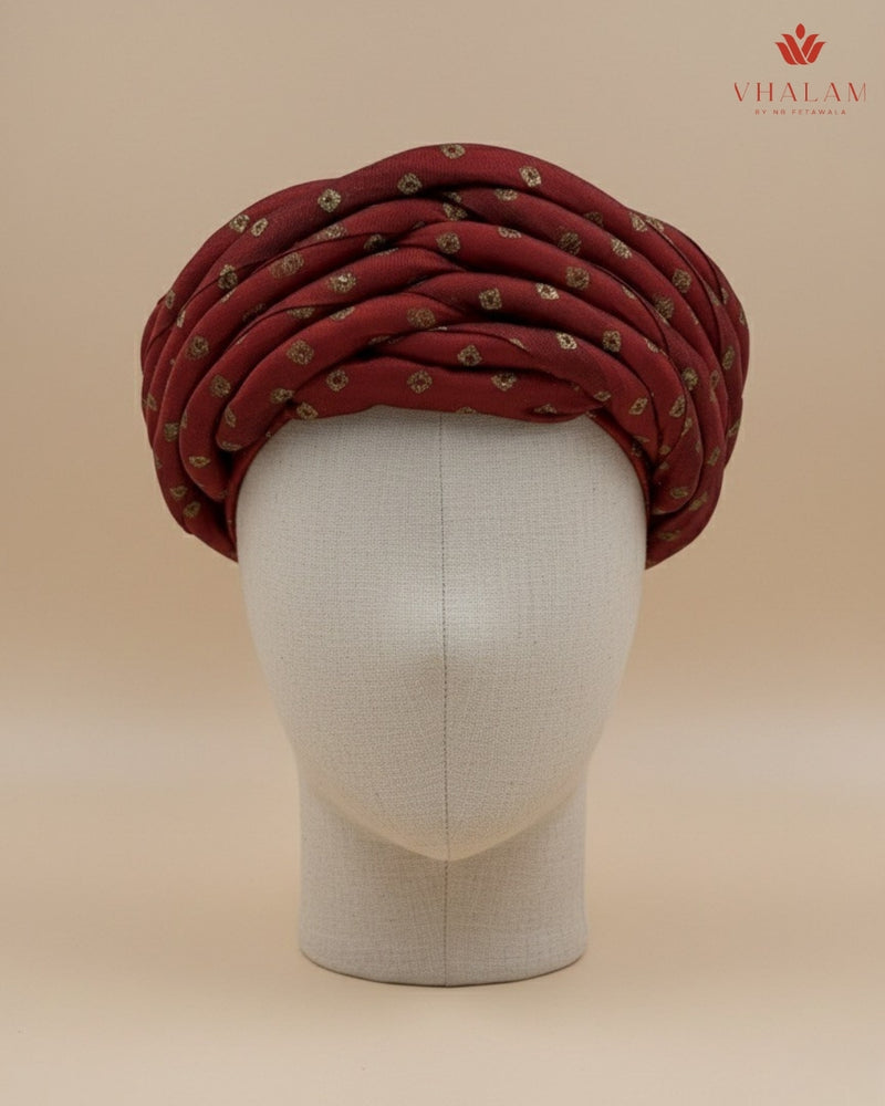 Maroon Bandhani Print Rajasthani Pagdi