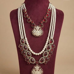 Dulha Pearl & Ruby Stone Double-Layer Mala