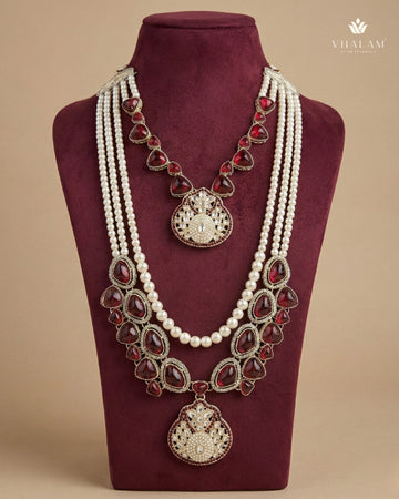 Dulha Pearl & Ruby Stone Double-Layer Mala