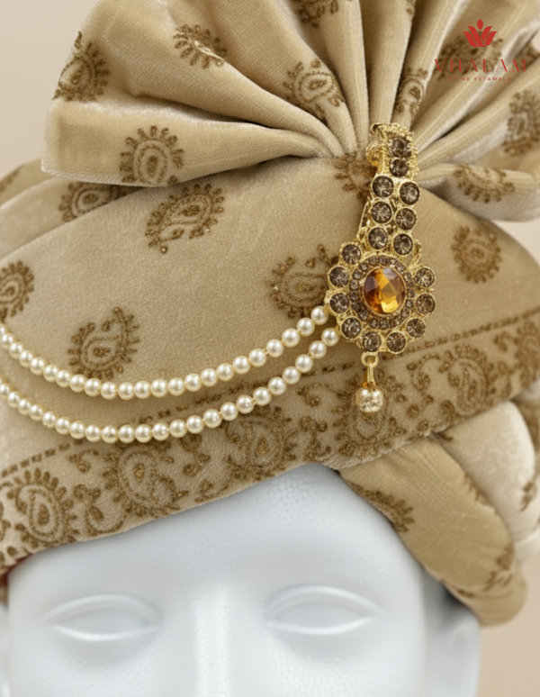 Golden Velvet Dulha Pagdi