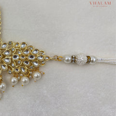 Royal White Polki Work Turban Brooch with Pearl Strings