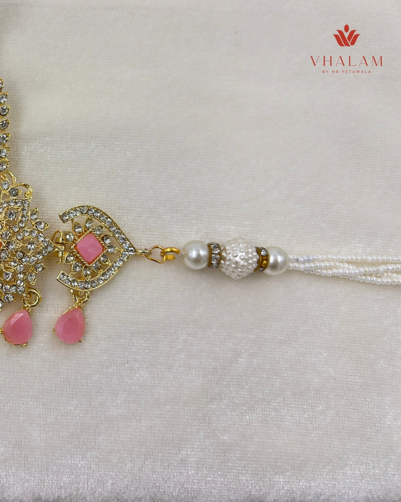 Royal Pink Stone Safa Brooch with Pearl Strings